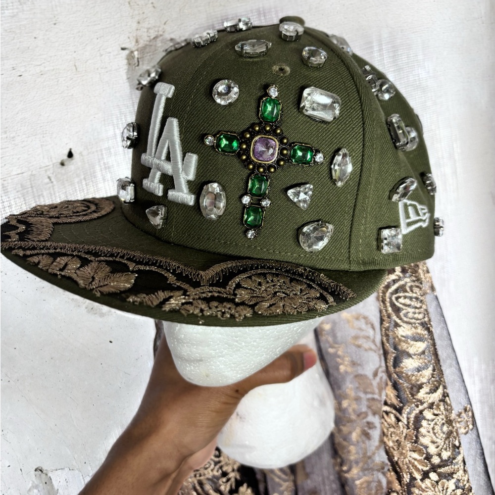 Embellished Green Cap with Gemstones